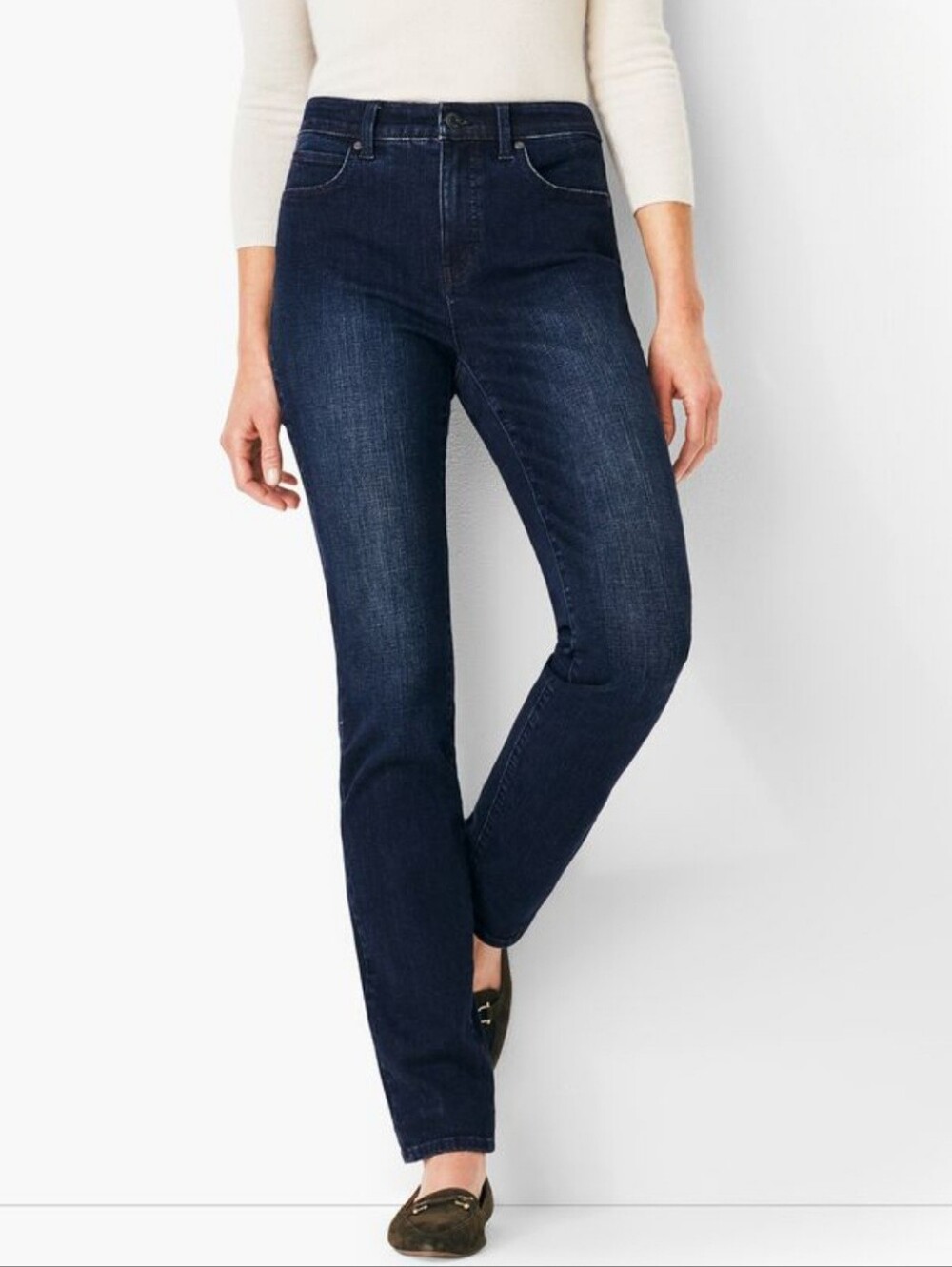 Talbots High Waist Flawless Straight Leg Blue Jeans Sz 14 Stretch Denim Casual